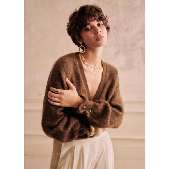 SéZane Mia Kid Mohair Wool Jumper Cardigan XXS Taupe